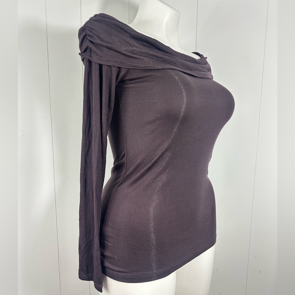 NWT Laila Jayde Sz L Y2K Style Long Sleeve Top Brown Pullover Off The Shoulder - Picture 3 of 10